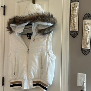 White Puffer Vest with Fur Trim